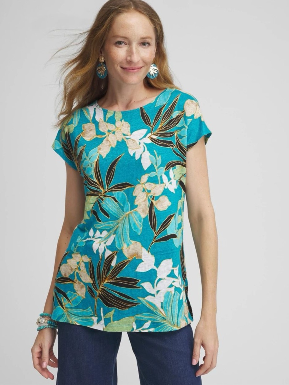 Chico's palm 100% linen tunic botanical coastal grandma
